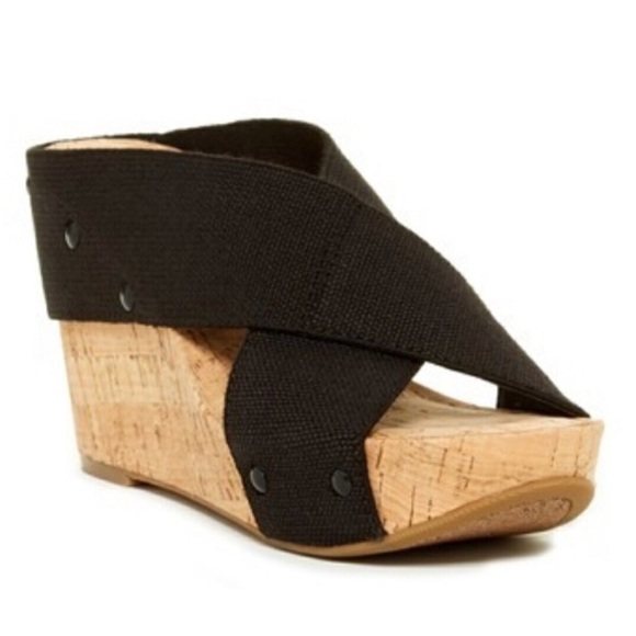 Lucky Brand Shoes - Lucky Brand Miller 2 Black Cork Wedge Sandals
